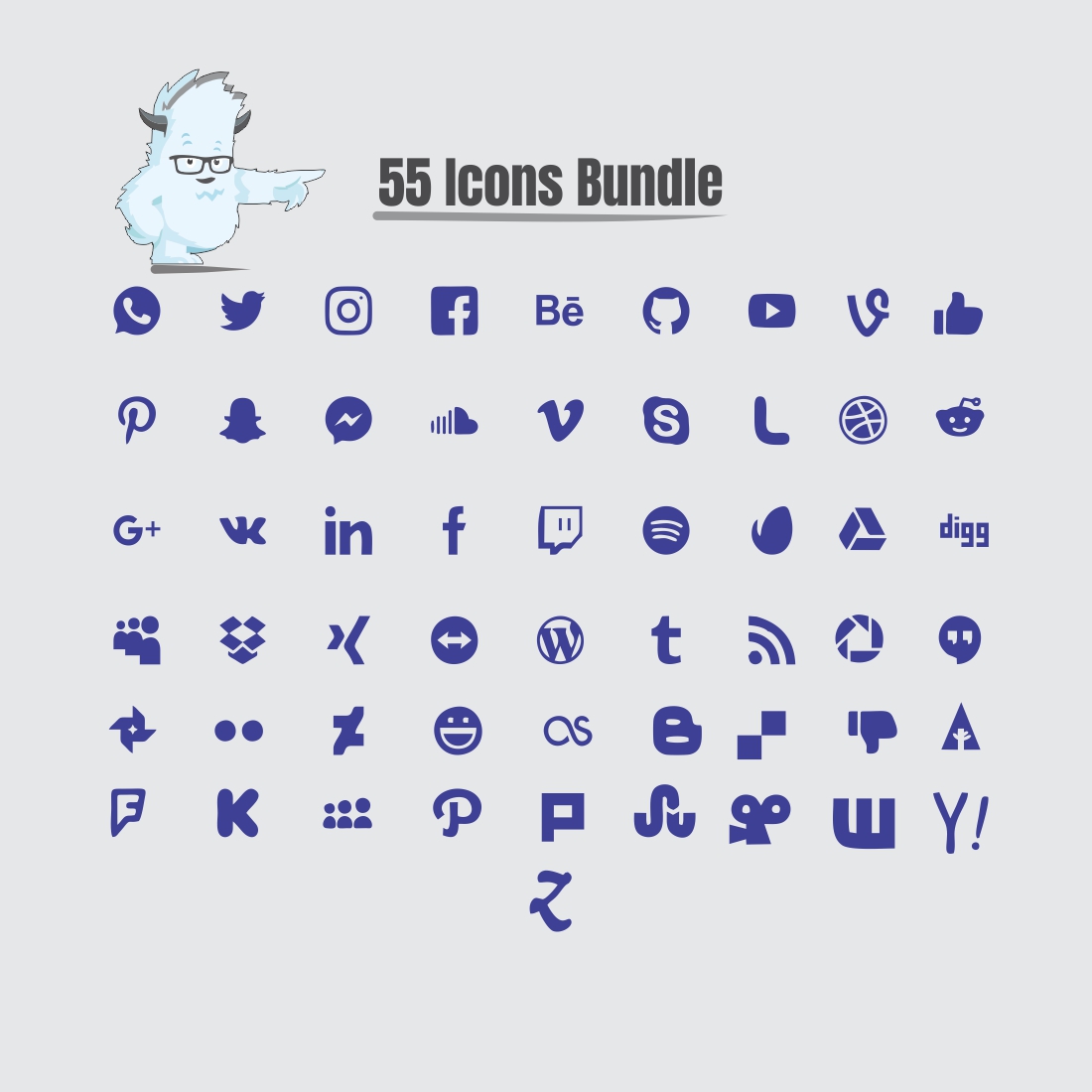 55 Icons Vector Design Bundle Pack cover image.