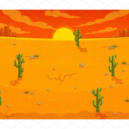 Cartoon Mexican desert, cactuses cover image.
