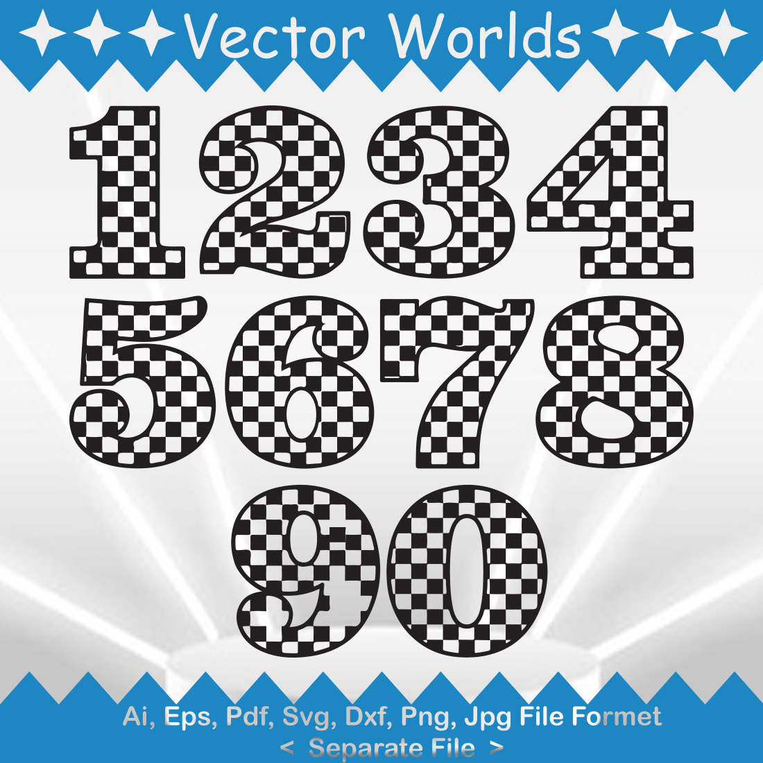 Checkered Numbers SVG Vector Design preview image.