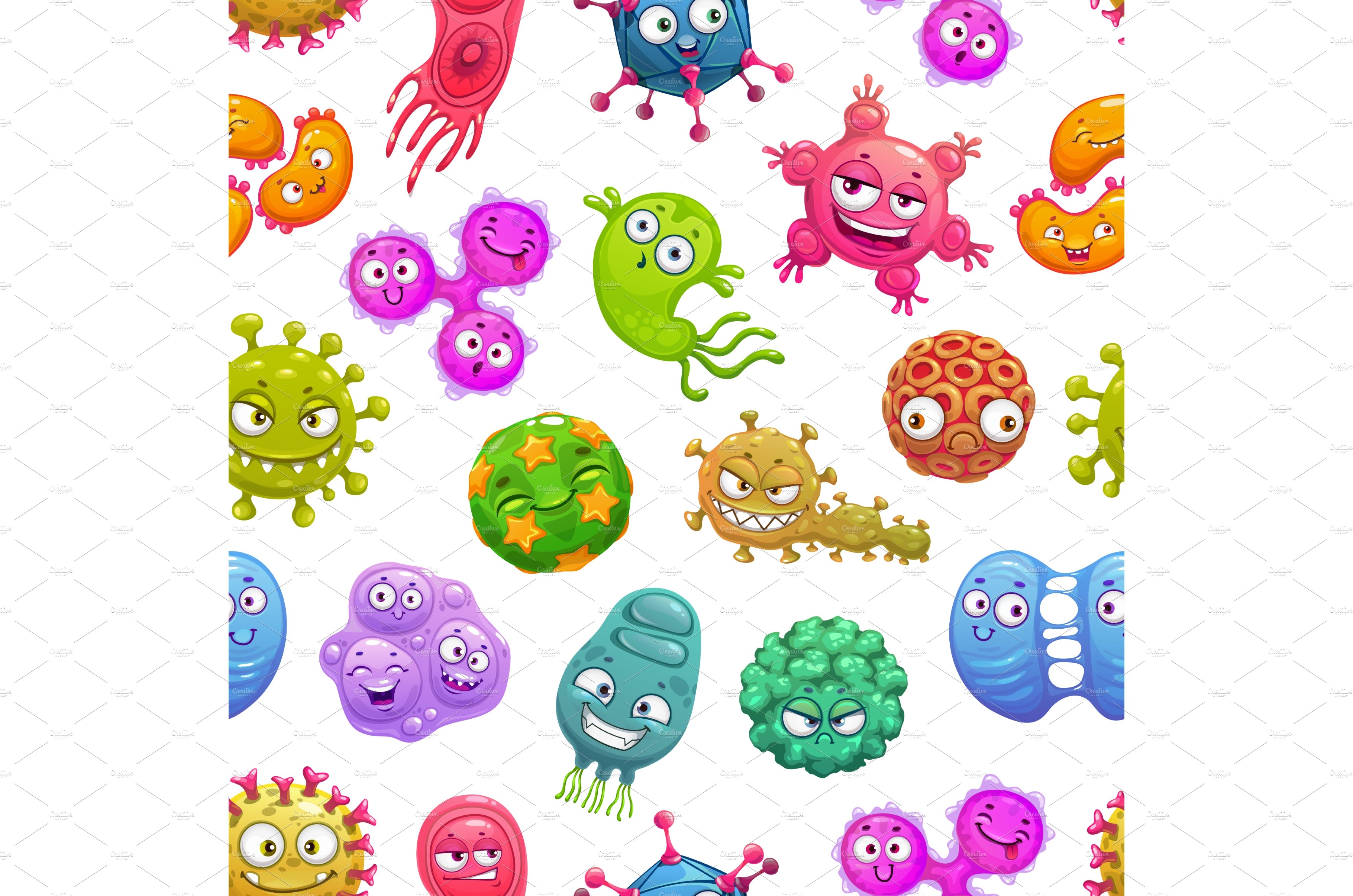 Cartoon funny viruses pattern cover image.