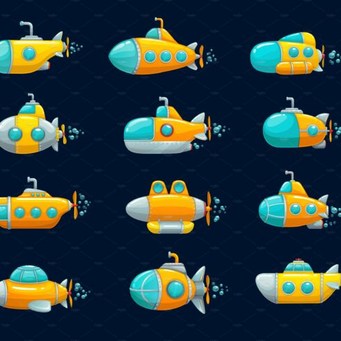 Cartoon submarine, underwater ships cover image.