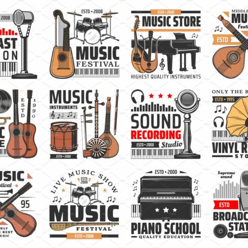 Music and sound records vector icons cover image.