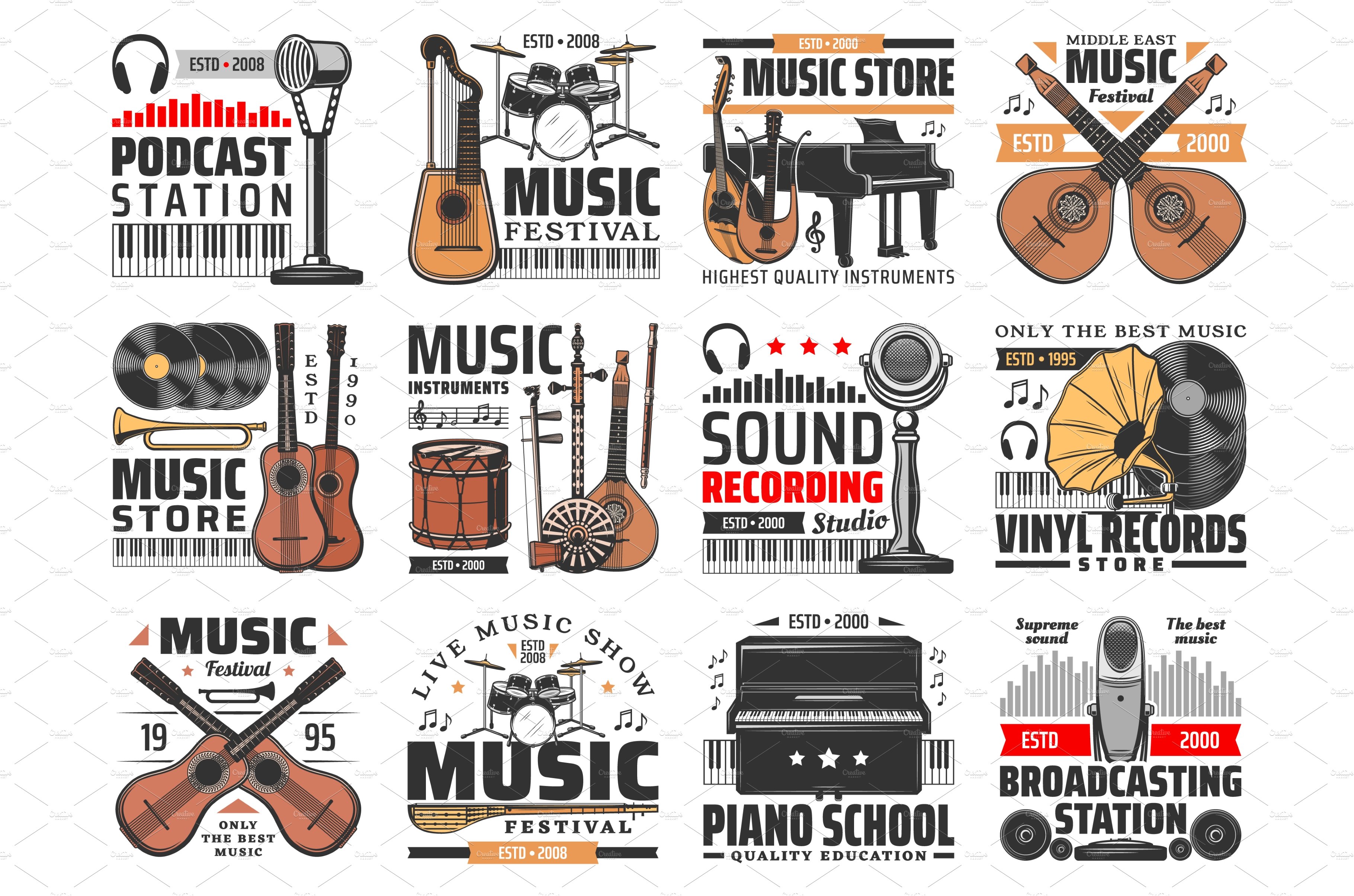 Music and sound records vector icons cover image.