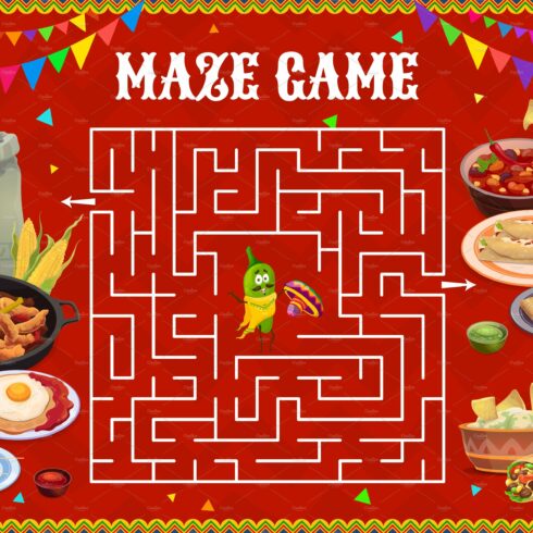 Labyrinth maze game, mexican food cover image.