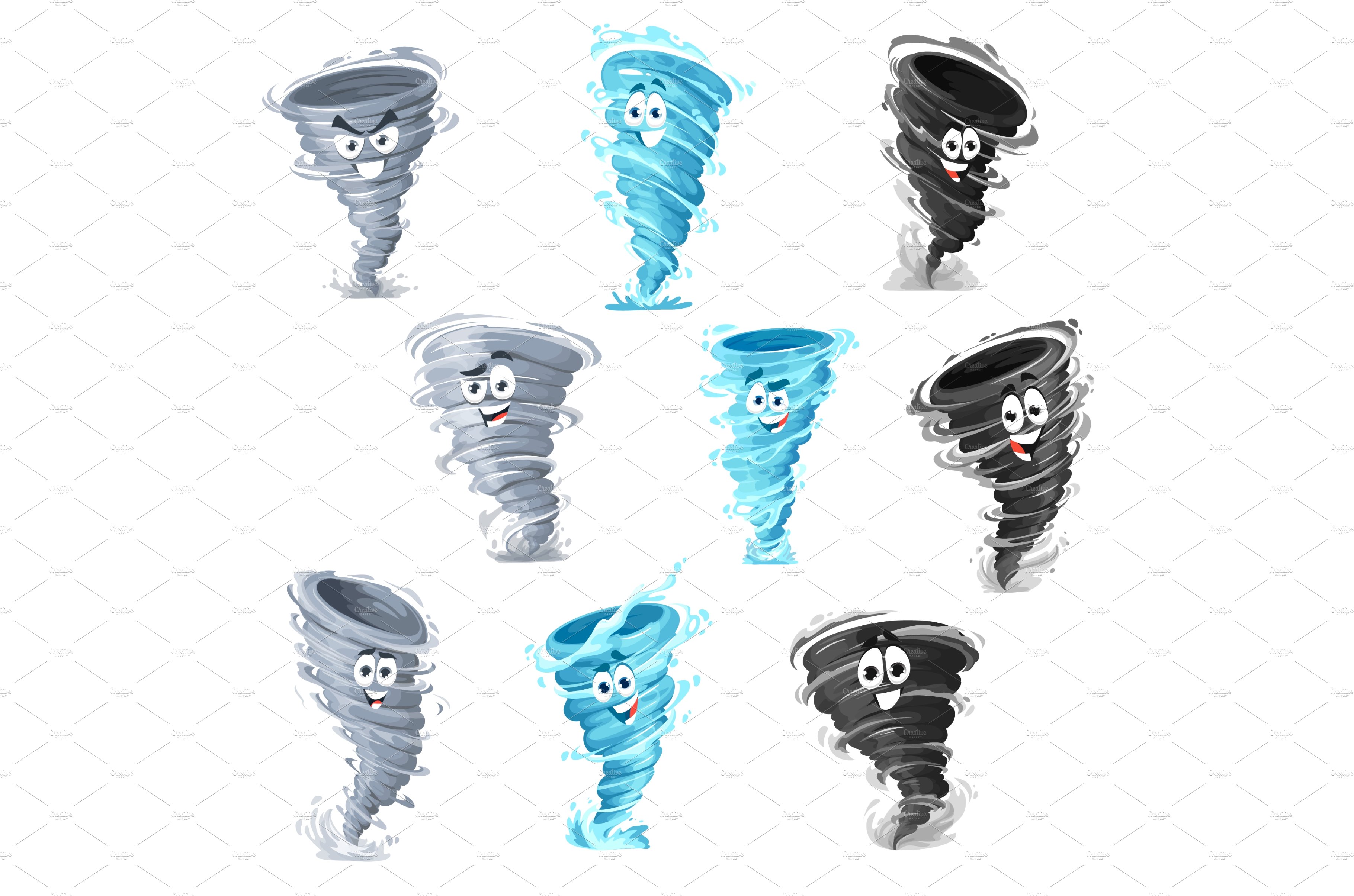 Cartoon tornado mascots, storm cover image.