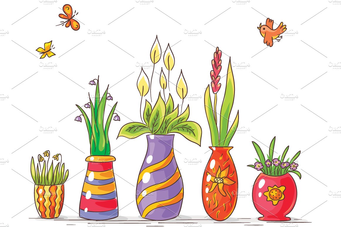 Colorful Vases with Flowers in a Row cover image.