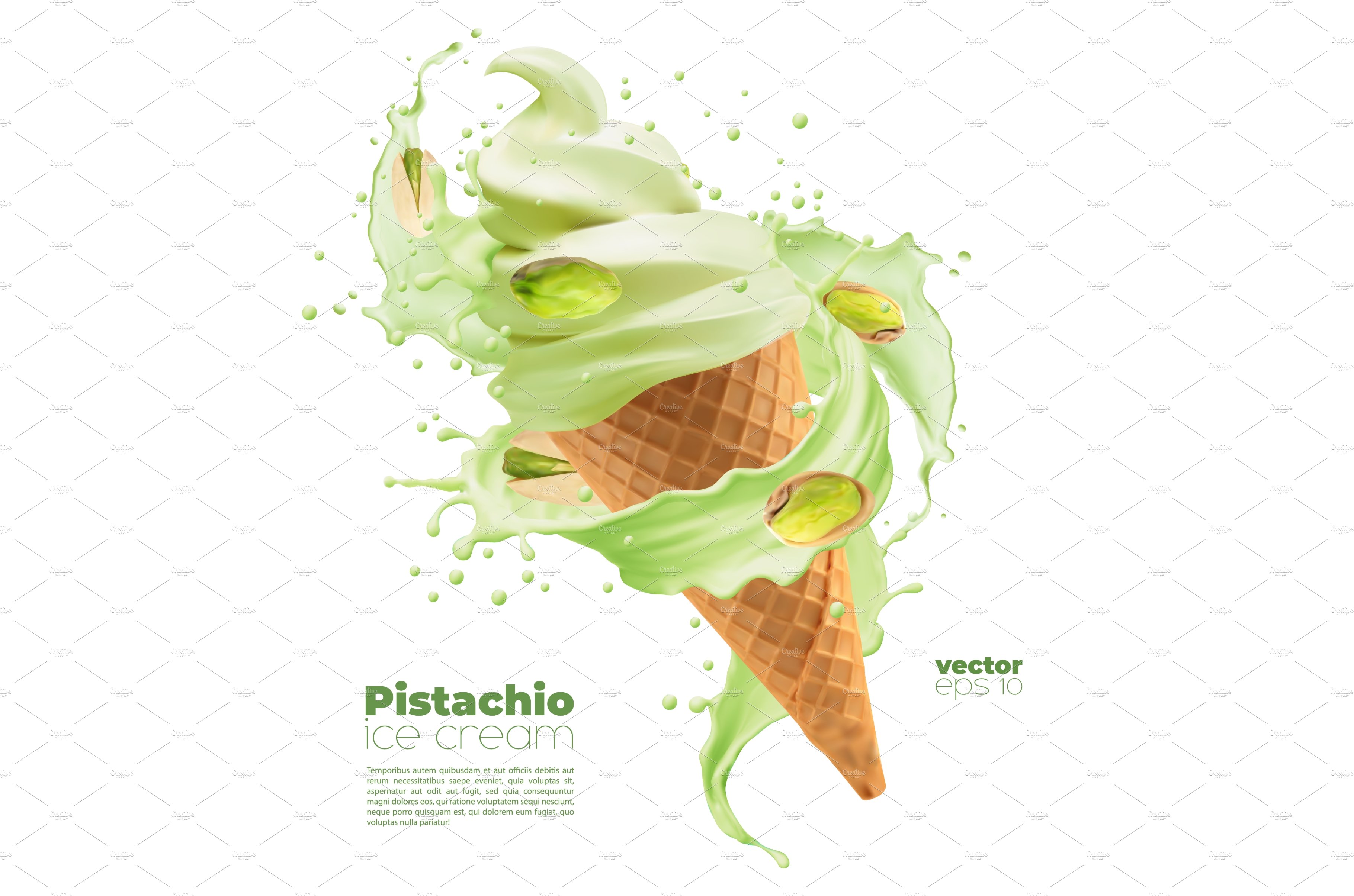 Realistic pistachio ice cream cover image.