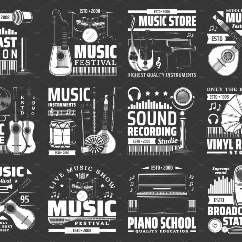 Music instruments icons cover image.