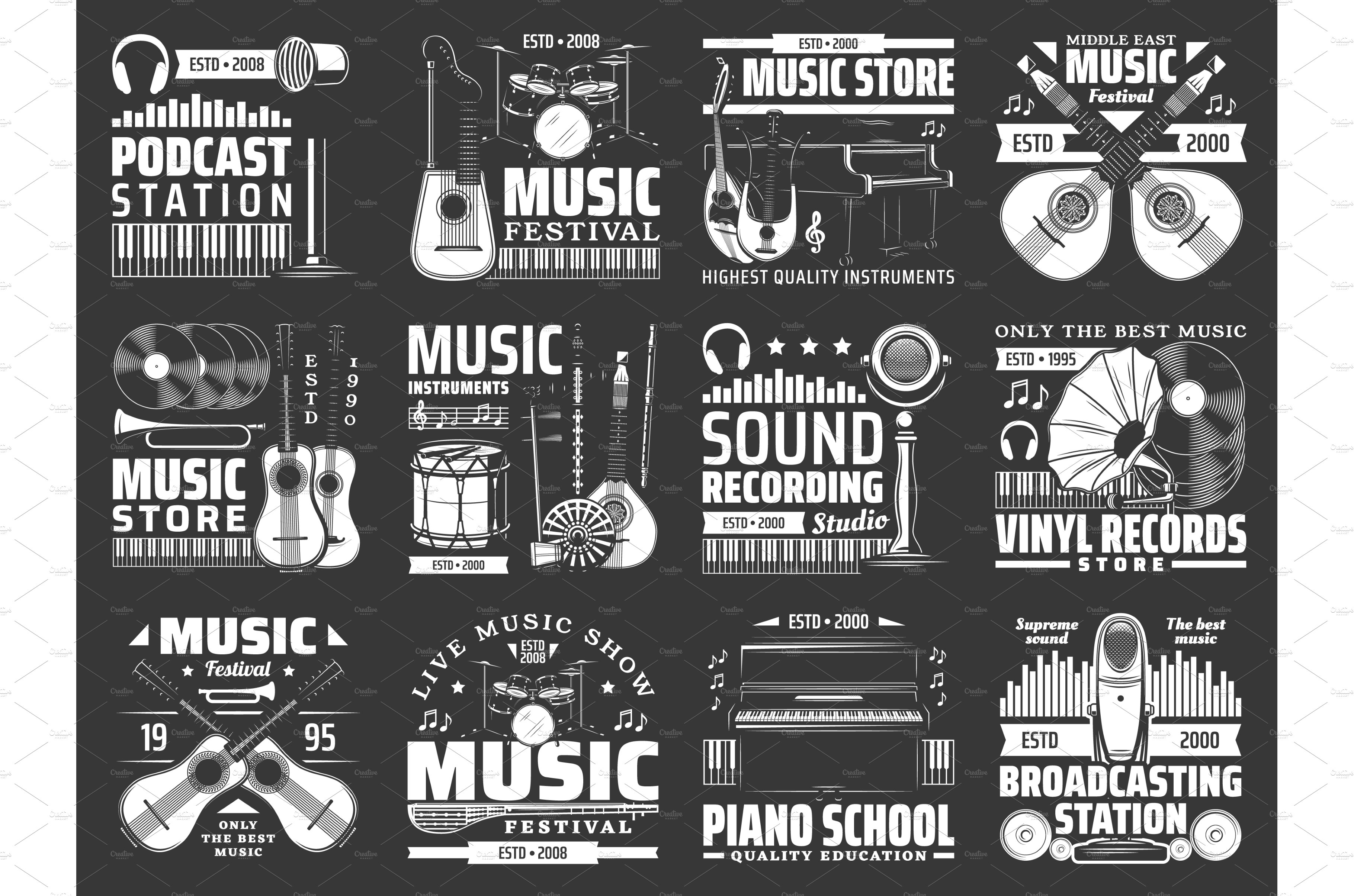 Music instruments icons cover image.