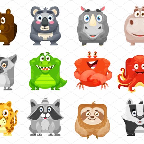 Cartoon kawaii square animal faces cover image.