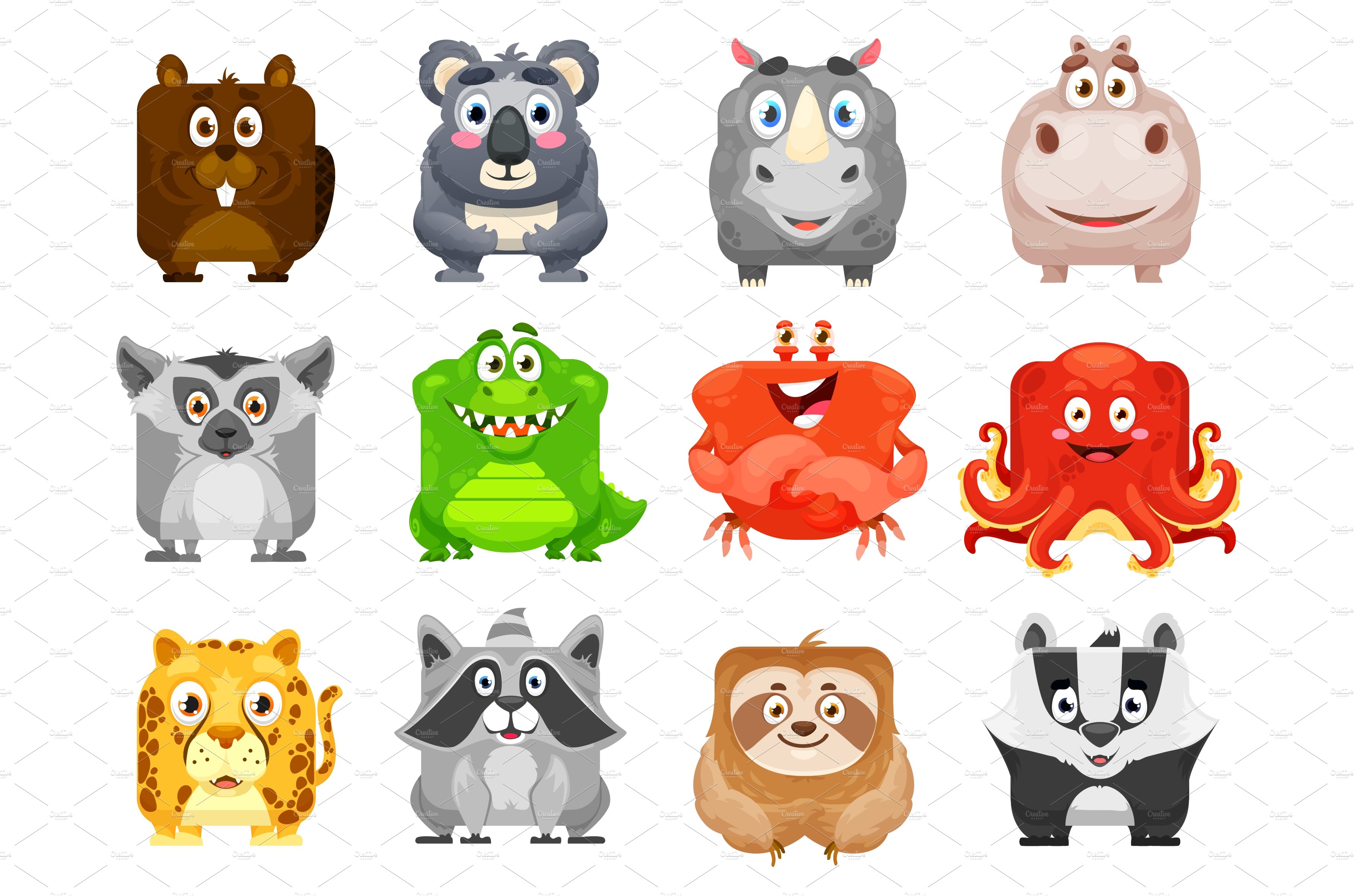 Cartoon kawaii square animal faces cover image.