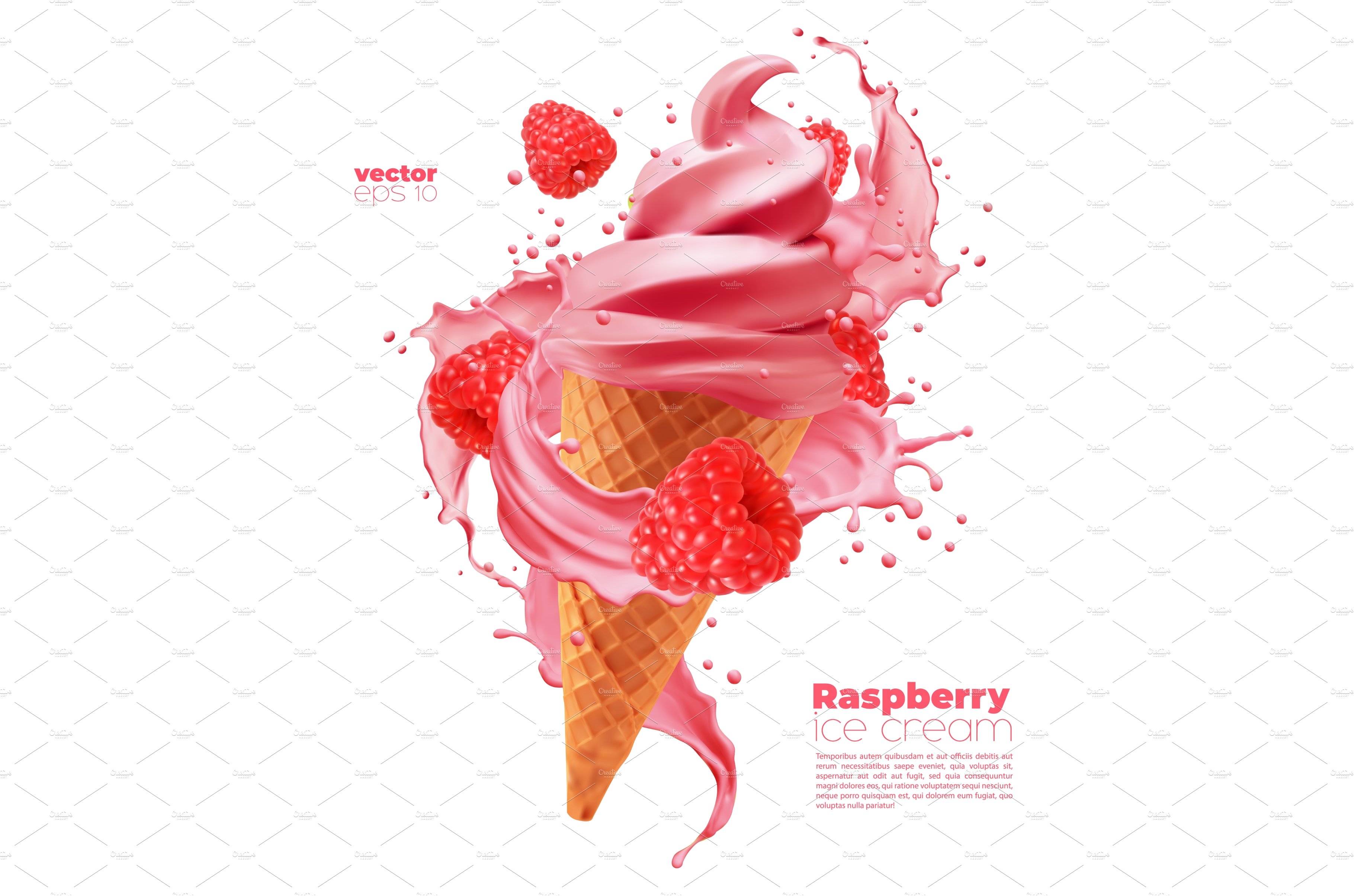 Isolated raspberry ice cream cone cover image.