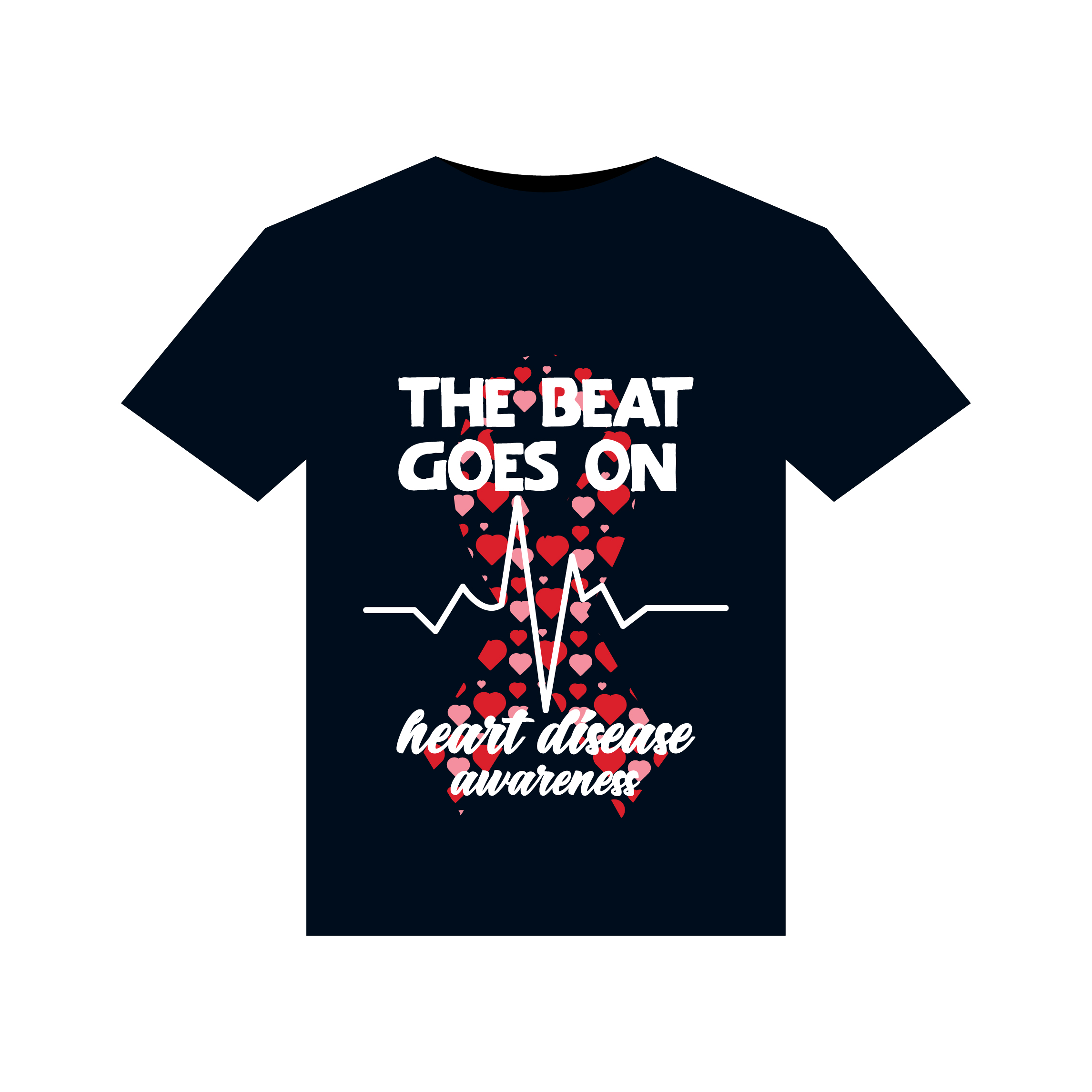 The beat goes on Heart Disease awareness illustrations for print-ready T-Shirts design preview image.