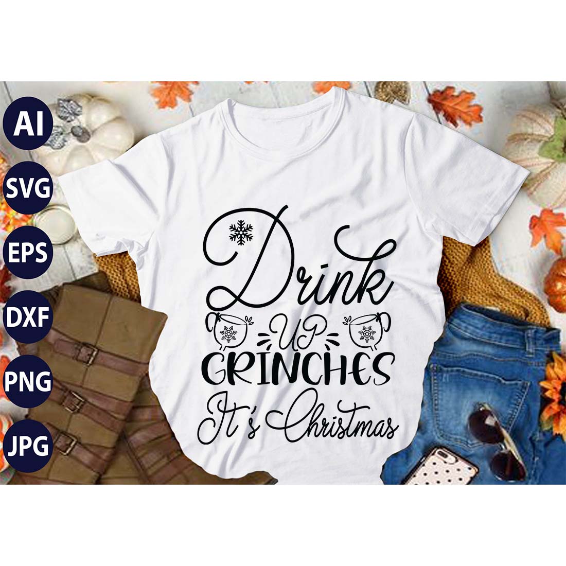 Drink UP Grenache It's Christmas, SVG T-Shirt Design |Christmas Retro It's All About Jesus Typography T-shirt Design | Ai, Svg, Eps, Dxf, Jpeg, Png, Instant download T-Shirt | 100% print-ready Digital vector file preview image.