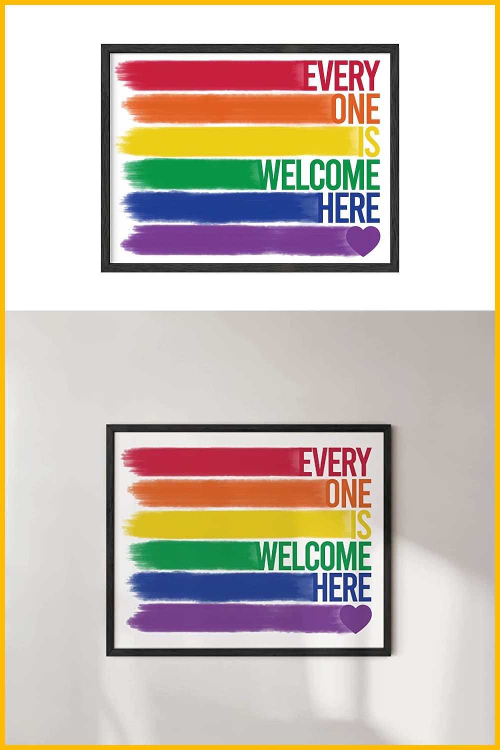 Poster with rainbow stripes and text.