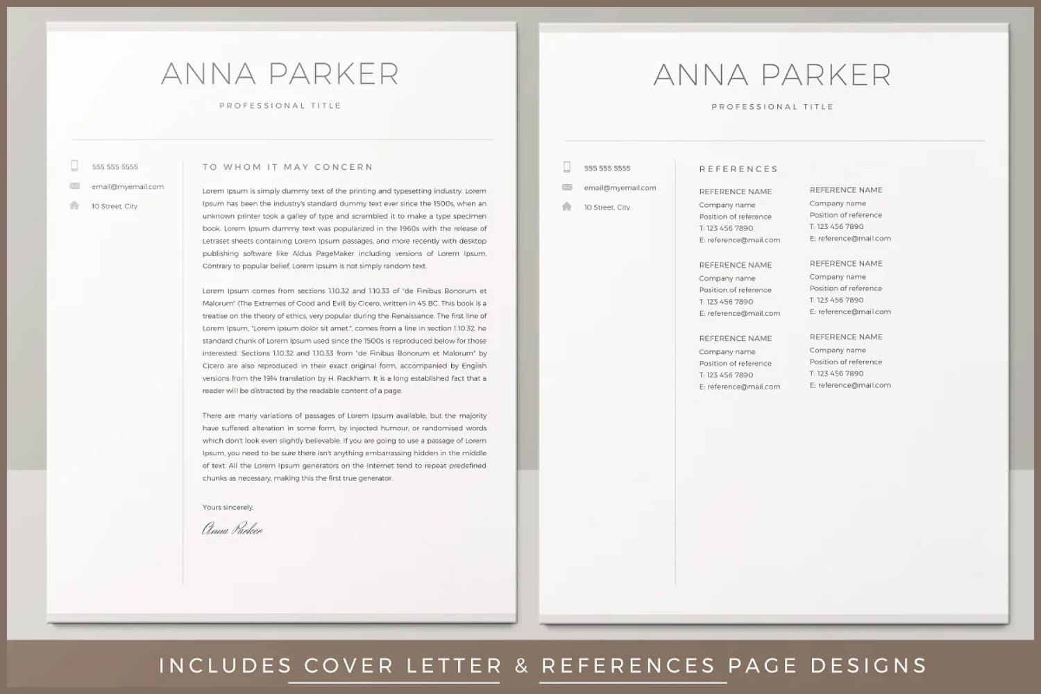 Two pages of a collage with a cover letter and links to referents.