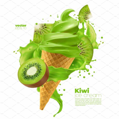Isolated kiwi soft ice cream cone cover image.