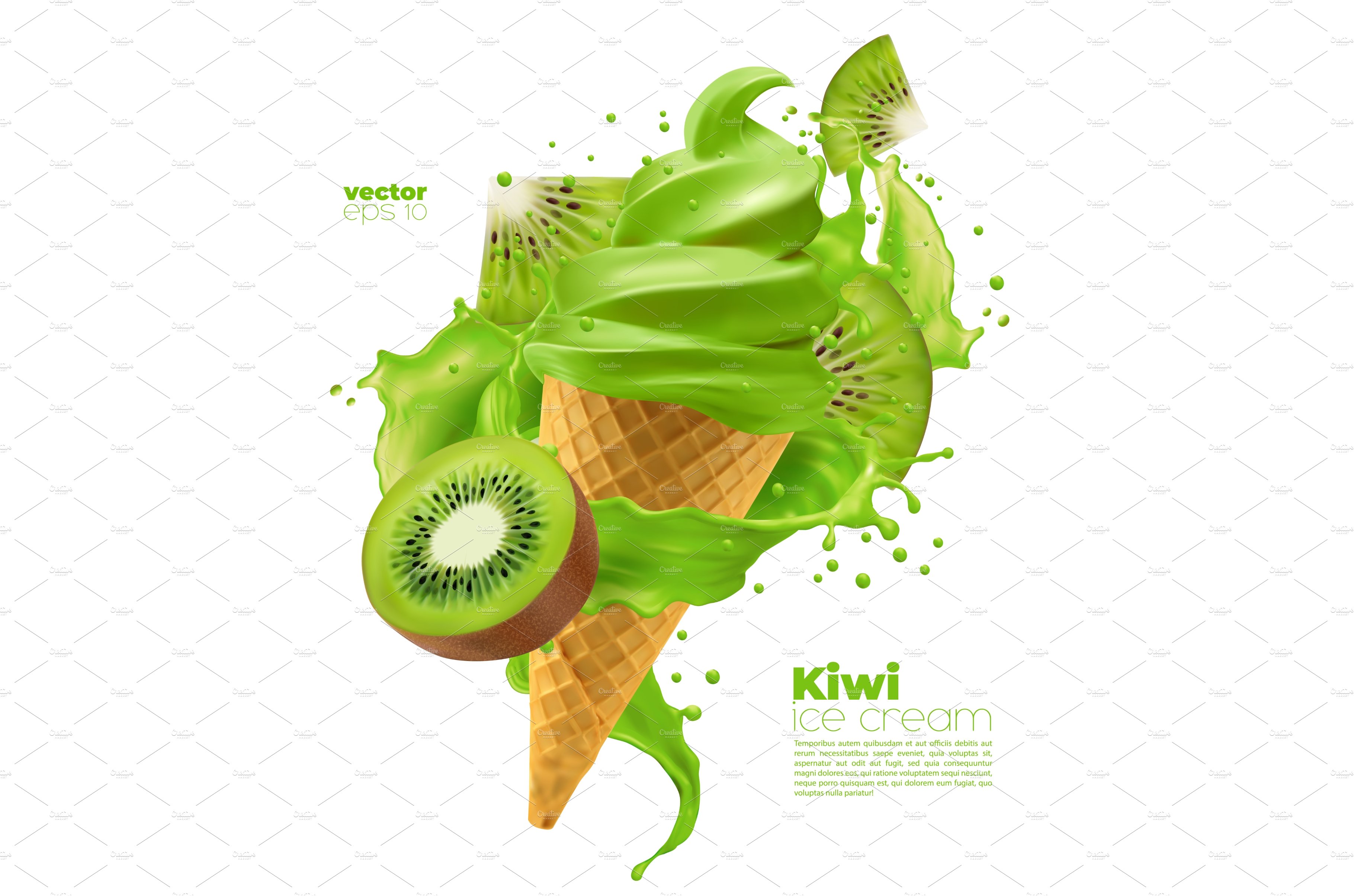Isolated kiwi soft ice cream cone cover image.