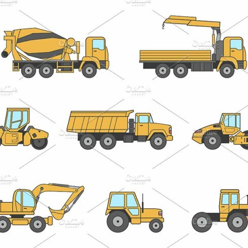Construction machines icons set cover image.
