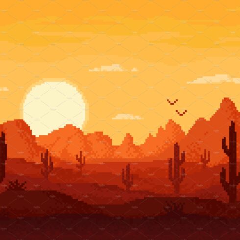 8bit pixel desert landscape cover image.