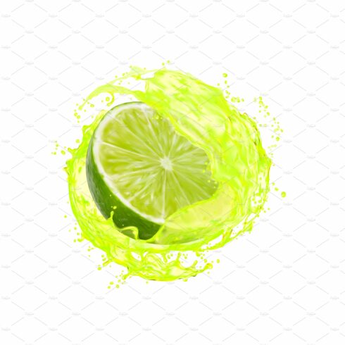 Lime fruit slice with juice splash cover image.