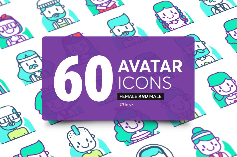 60 avatar icons Duotone-boy and girl cover image.
