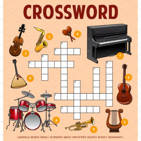 Musical instruments crossword cover image.