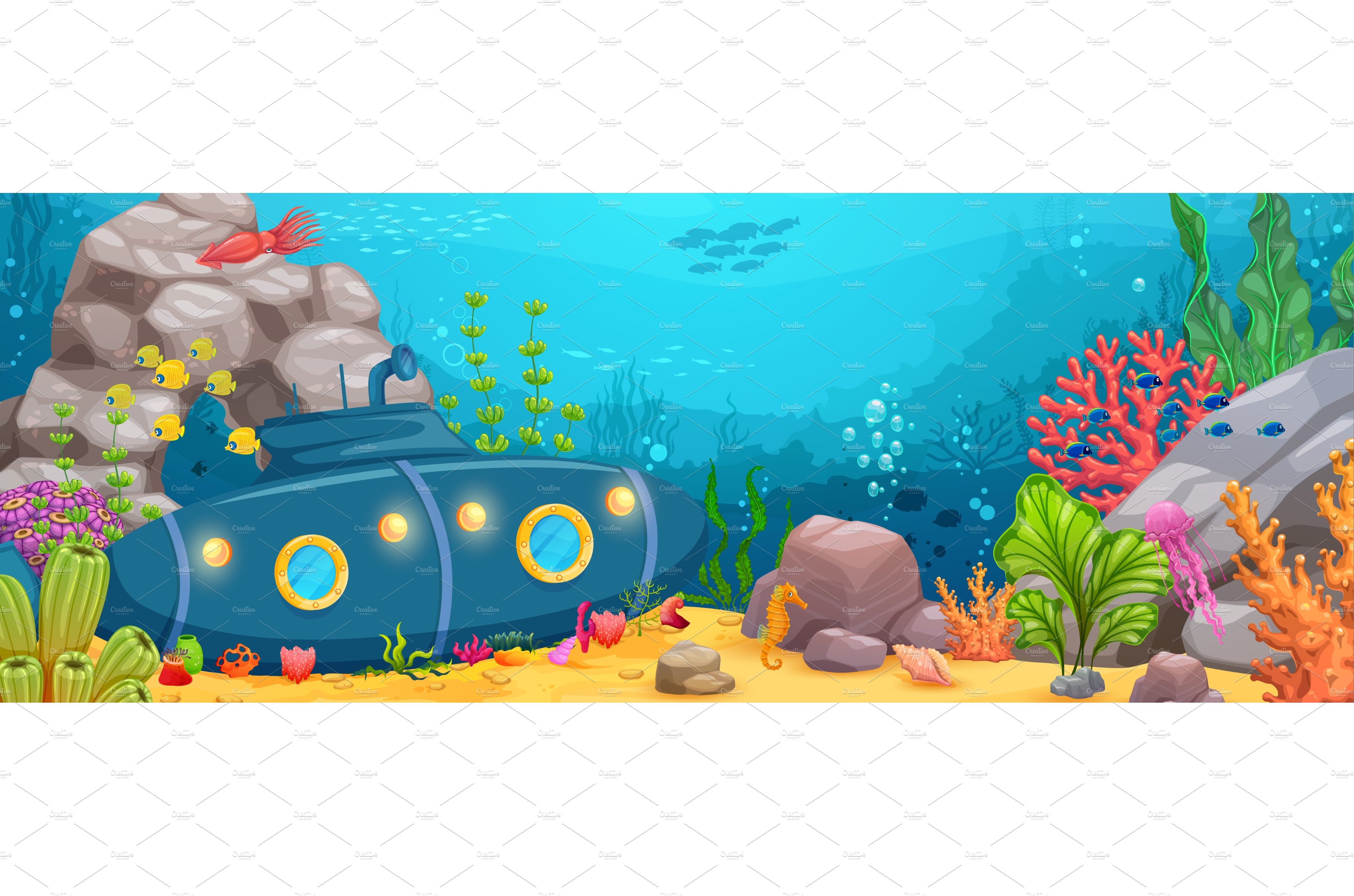 Underwater landscape, submarine cover image.