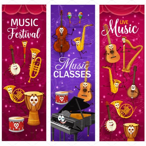 Cartoon musical instruments cover image.