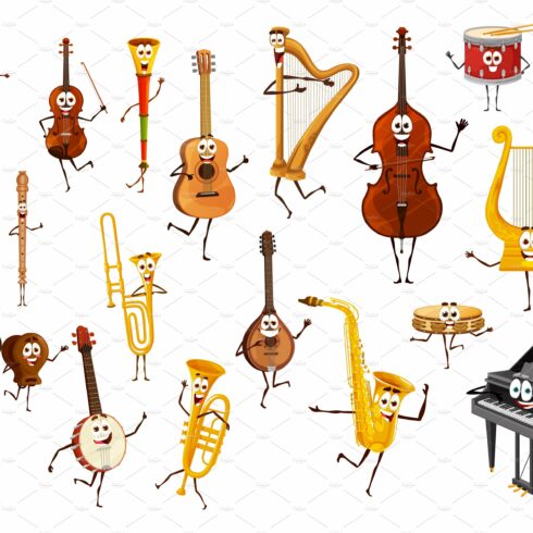 Cartoon musical instruments cover image.