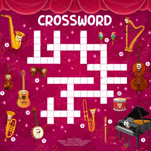 Crossword grid, musical instruments cover image.