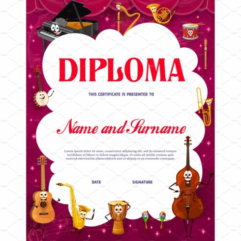 Kids diploma musical instruments cover image.