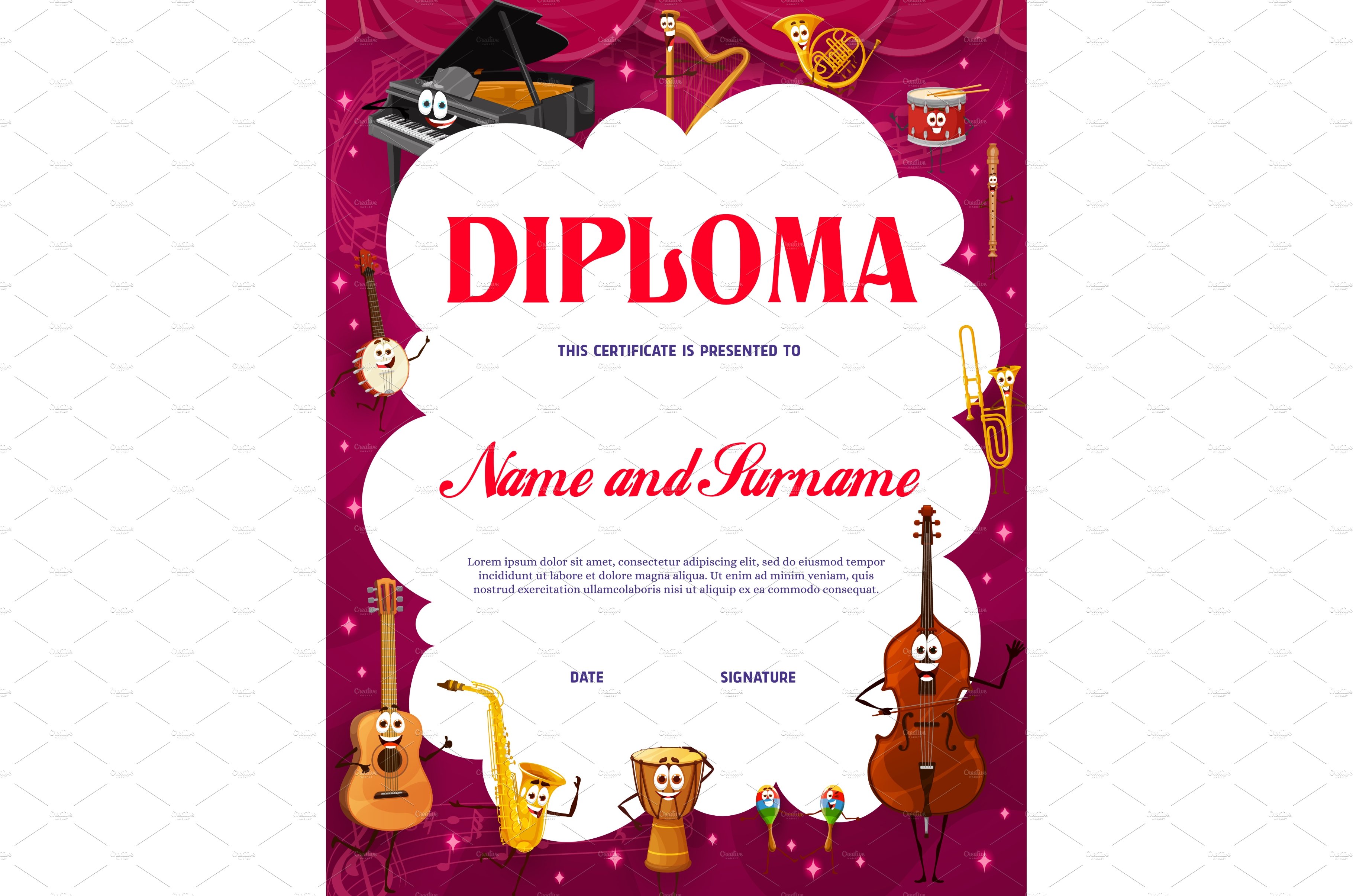 Kids diploma musical instruments cover image.