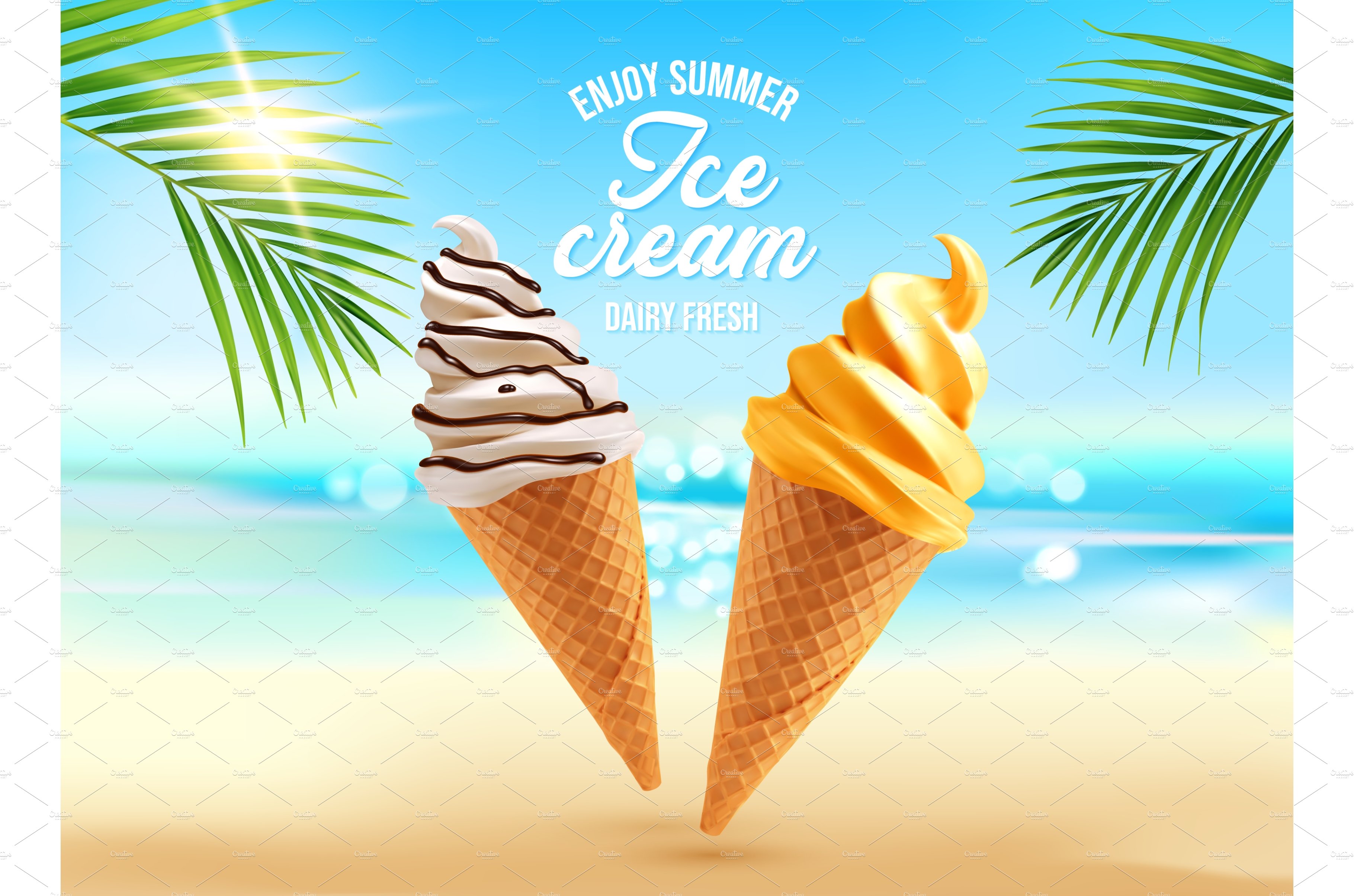 Realistic ice cream cones cover image.