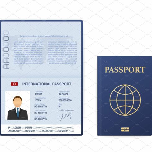 Blank open passport template cover image.