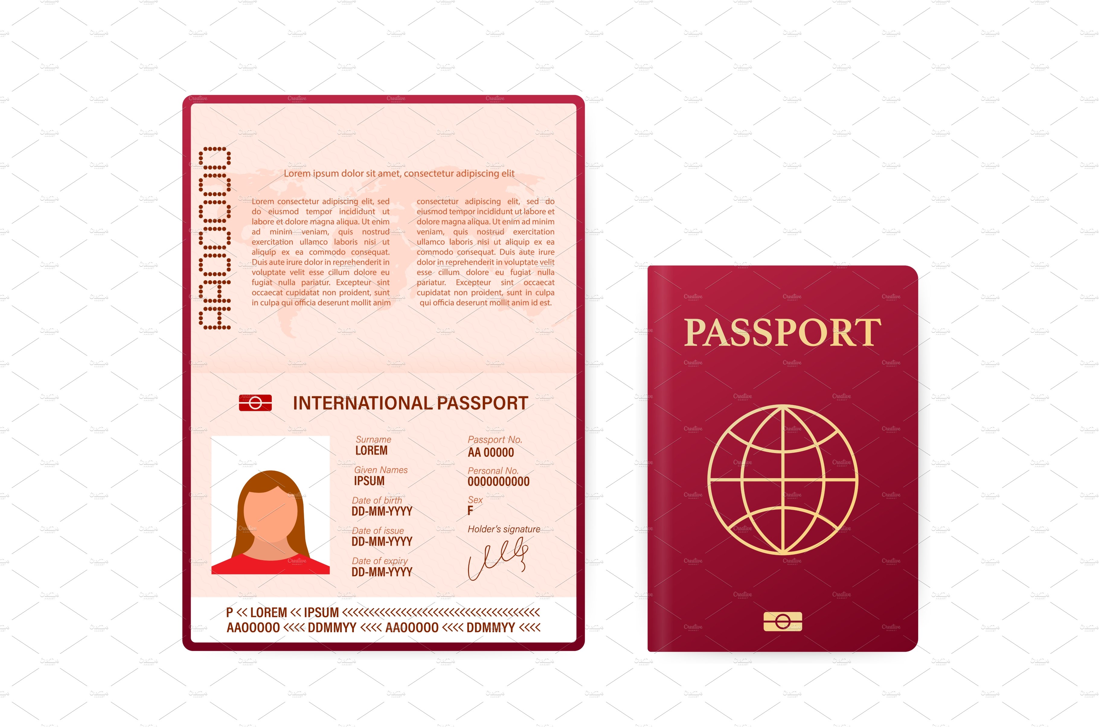 Blank open passport template cover image.