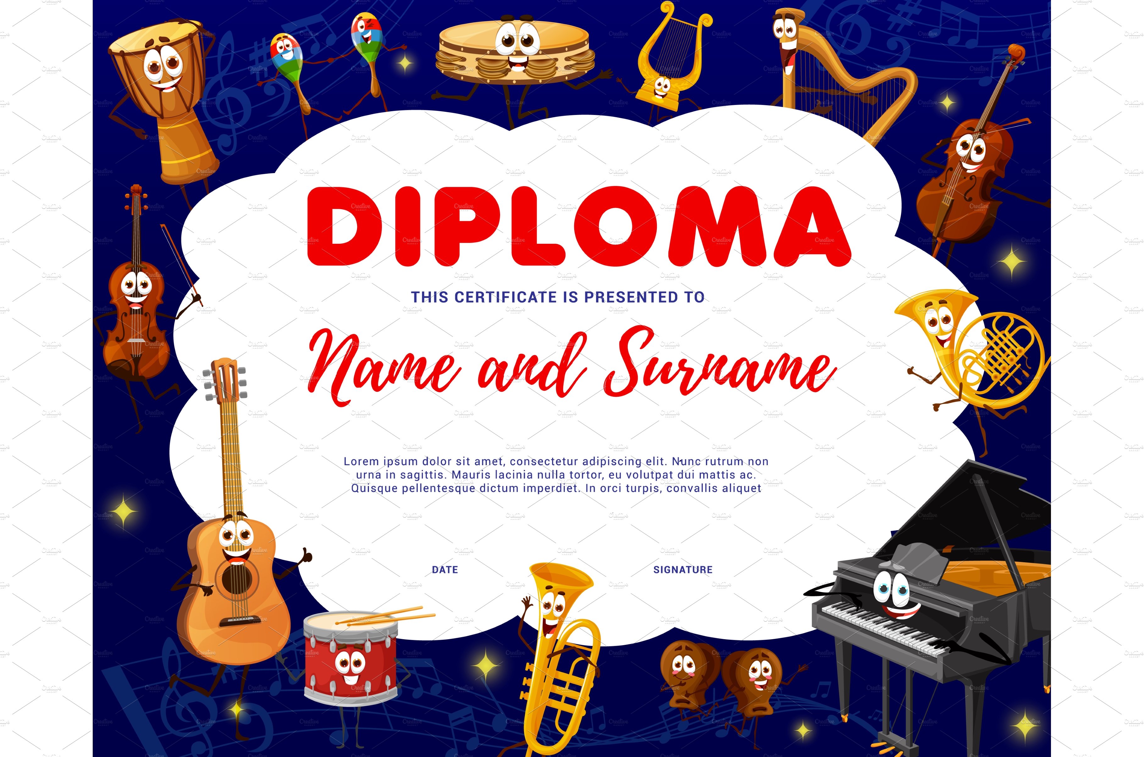 Kid diploma, musical instrument cover image.