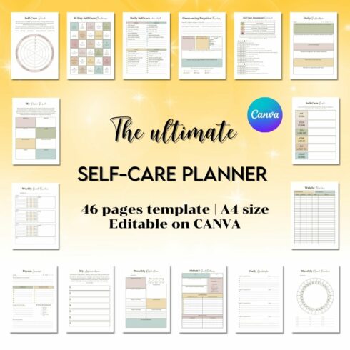 The Ultimate Self-Care Planner - Canva Templates cover image.