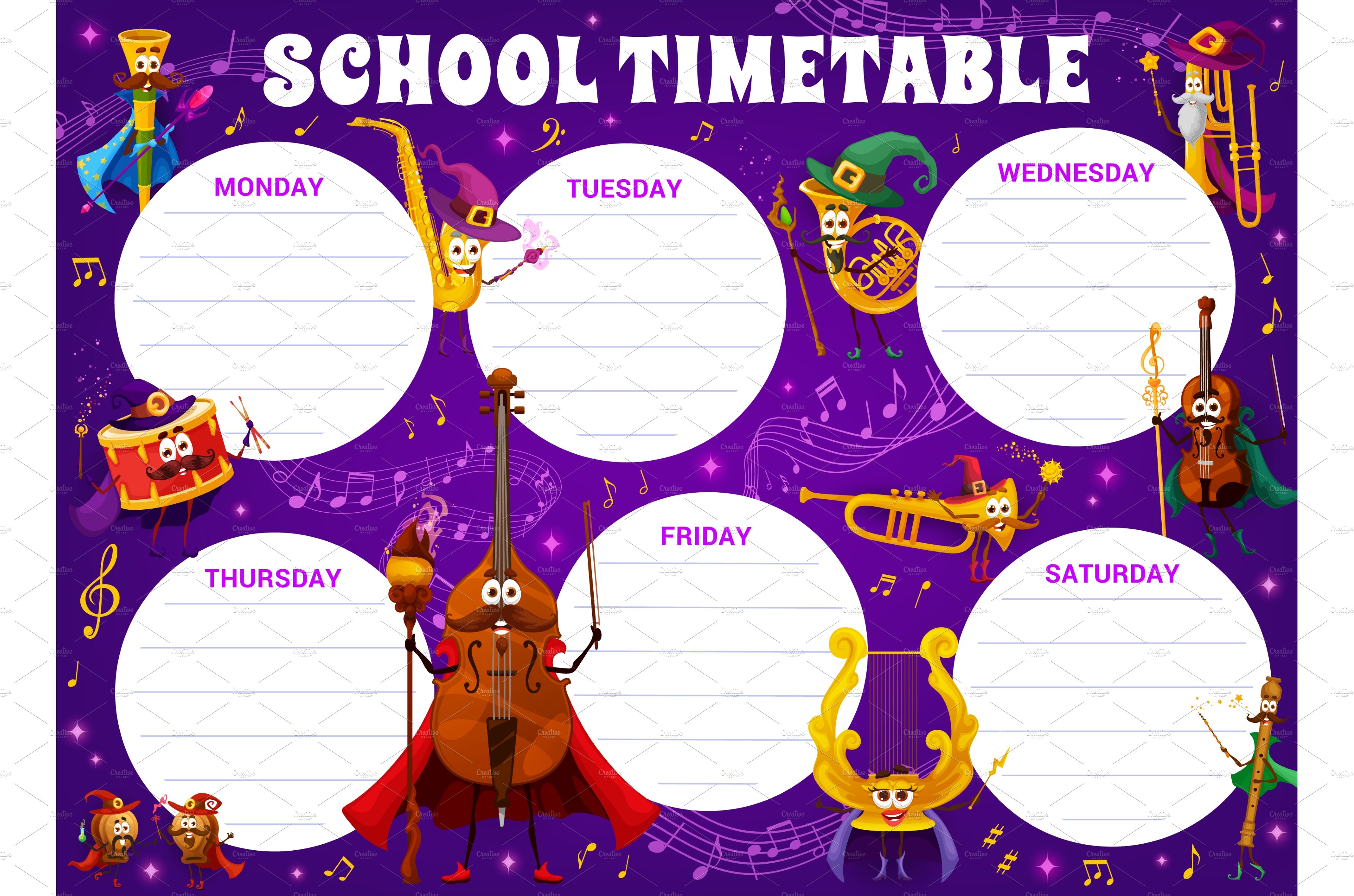 Timetable, musical instruments cover image.