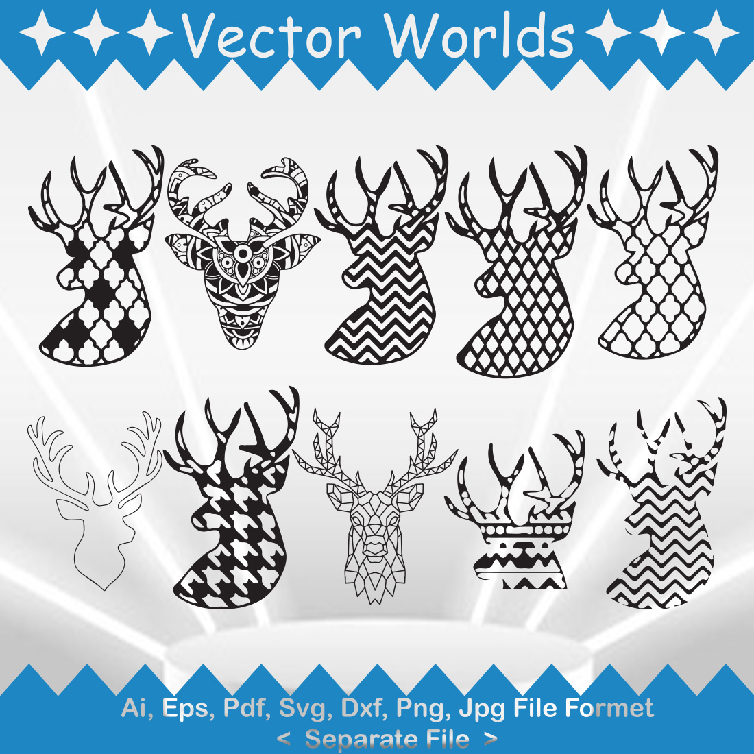 Chevron Deer Head SVG Vector Design preview image.