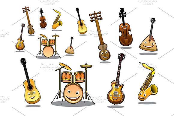 Cartoon musical instruments set cover image.