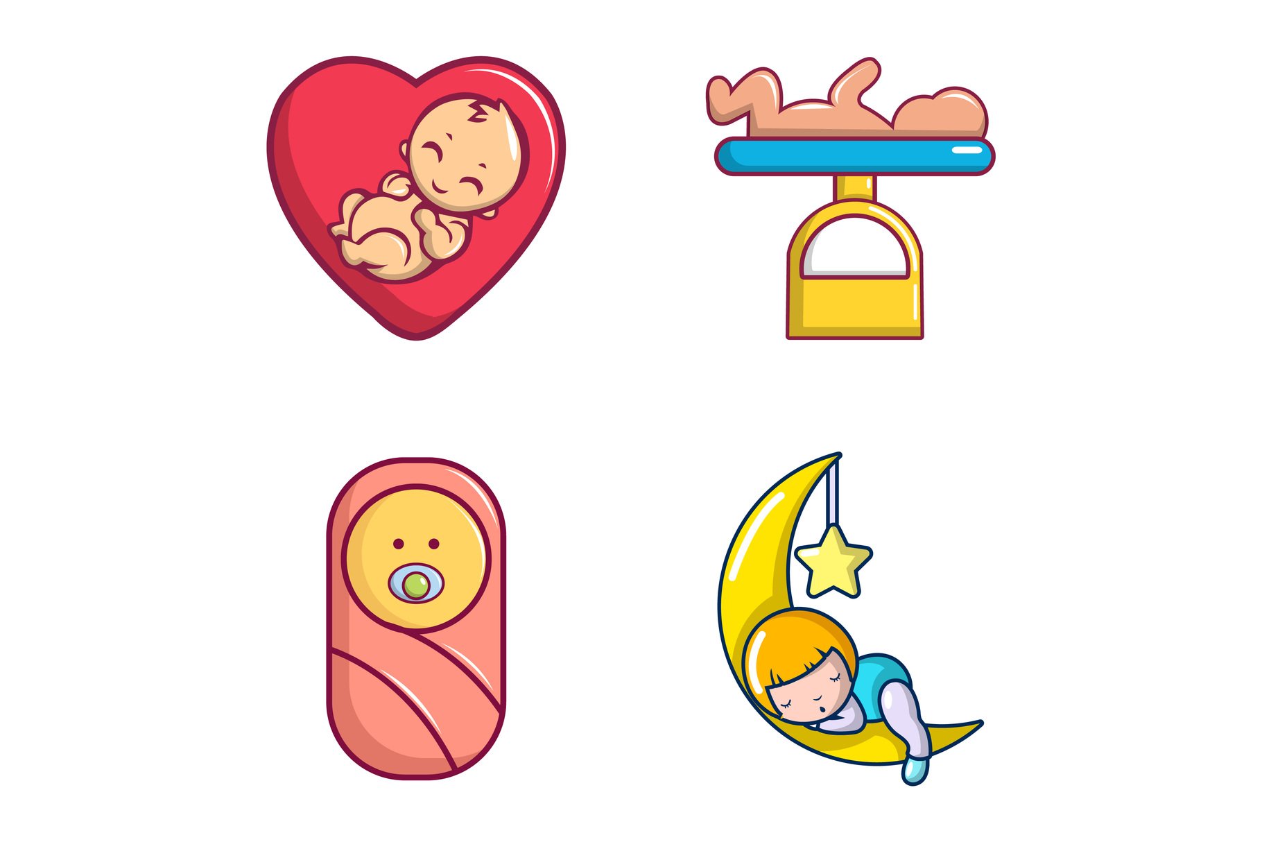 Baby icon set, cartoon style cover image.