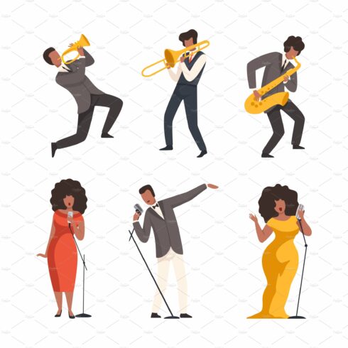 Set of jazz band musicians cover image.