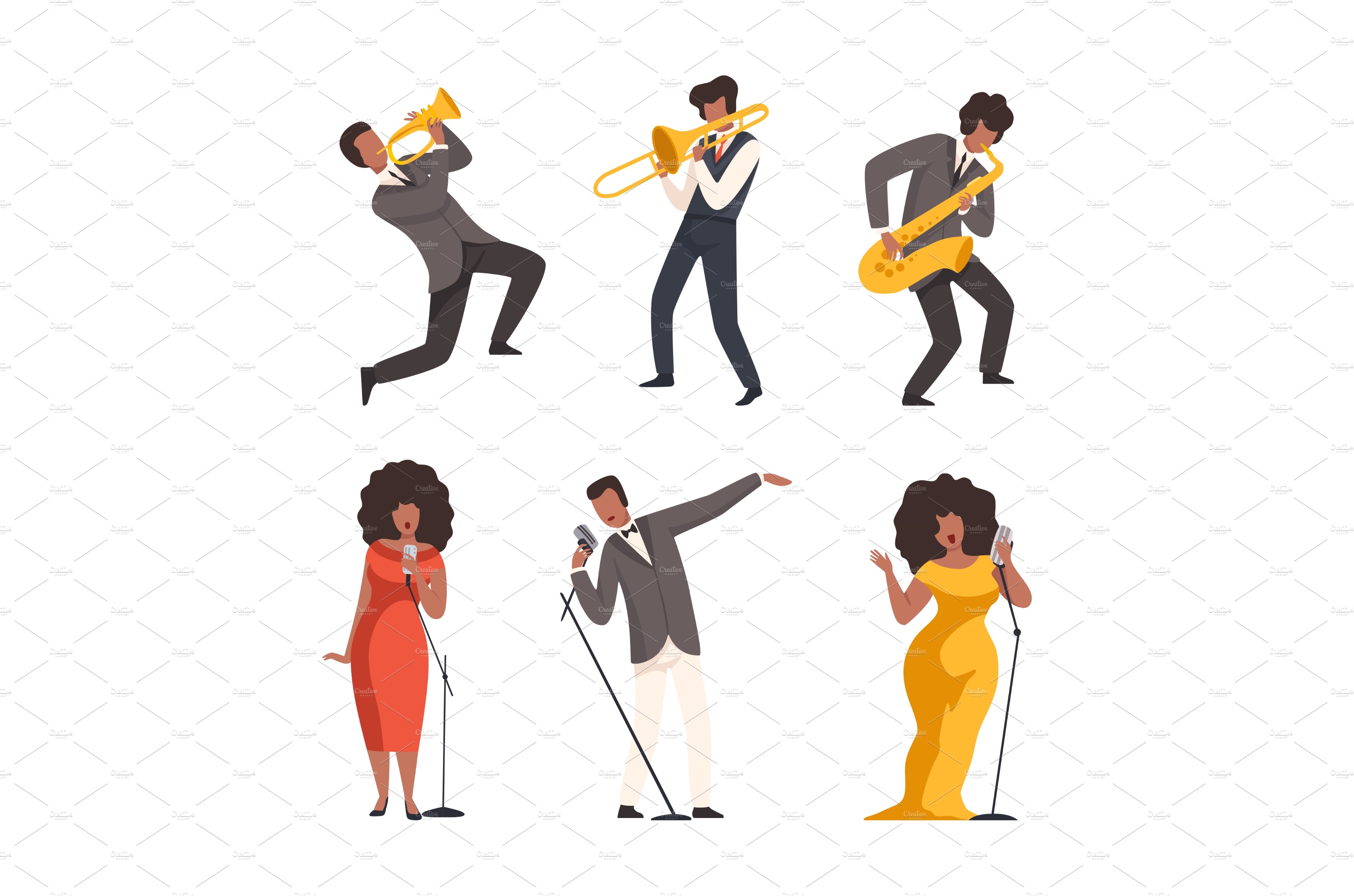 Set of jazz band musicians cover image.