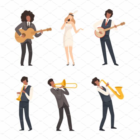 Set of jazz band musicians cover image.