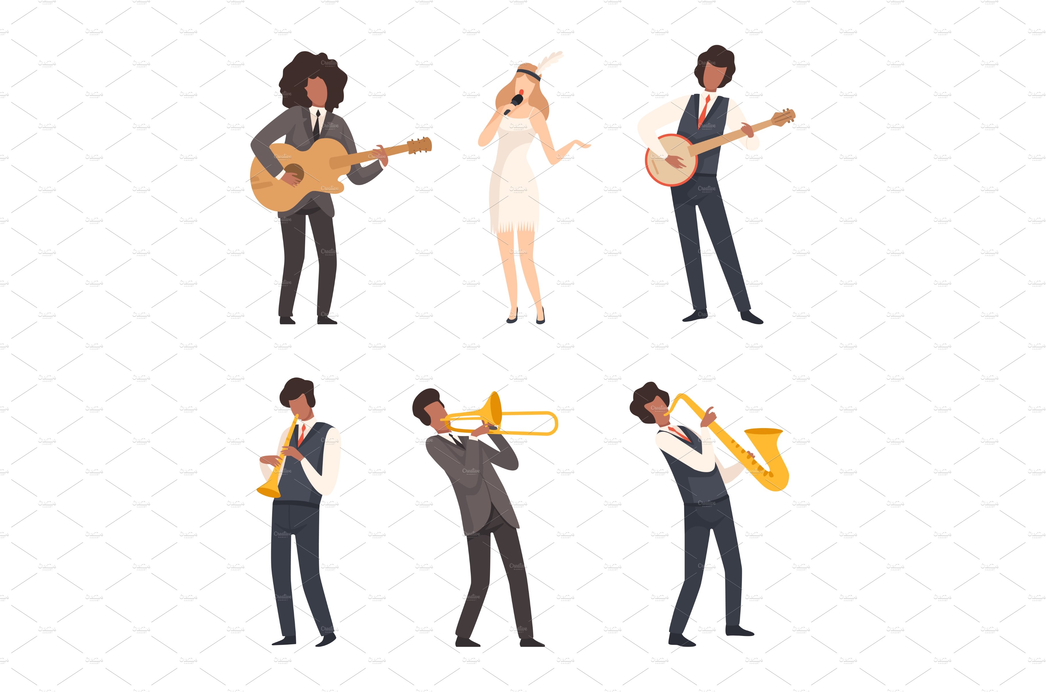 Set of jazz band musicians cover image.