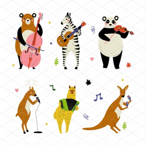 Animals playing musical instruments cover image.