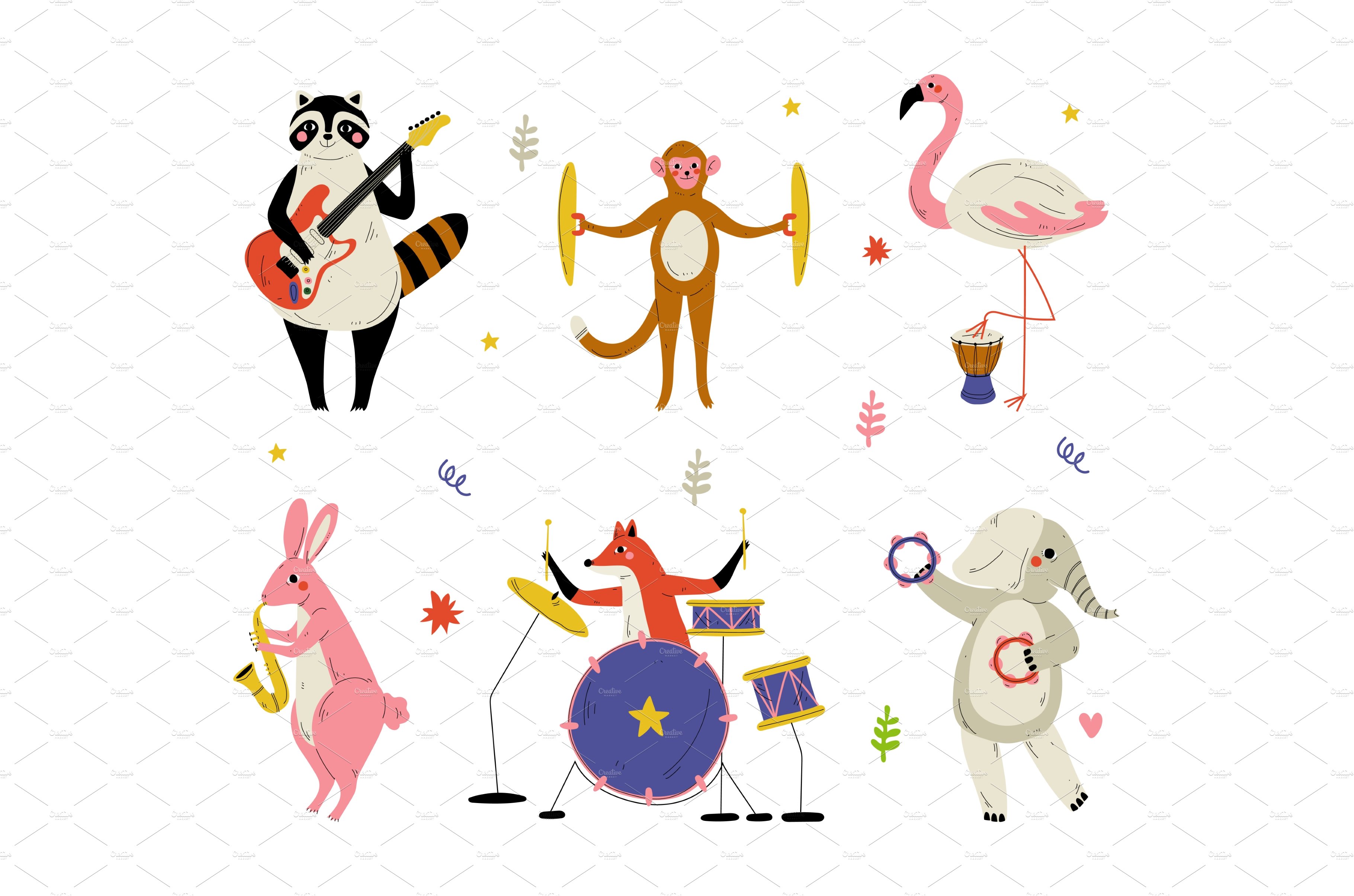 Animals playing musical instruments cover image.