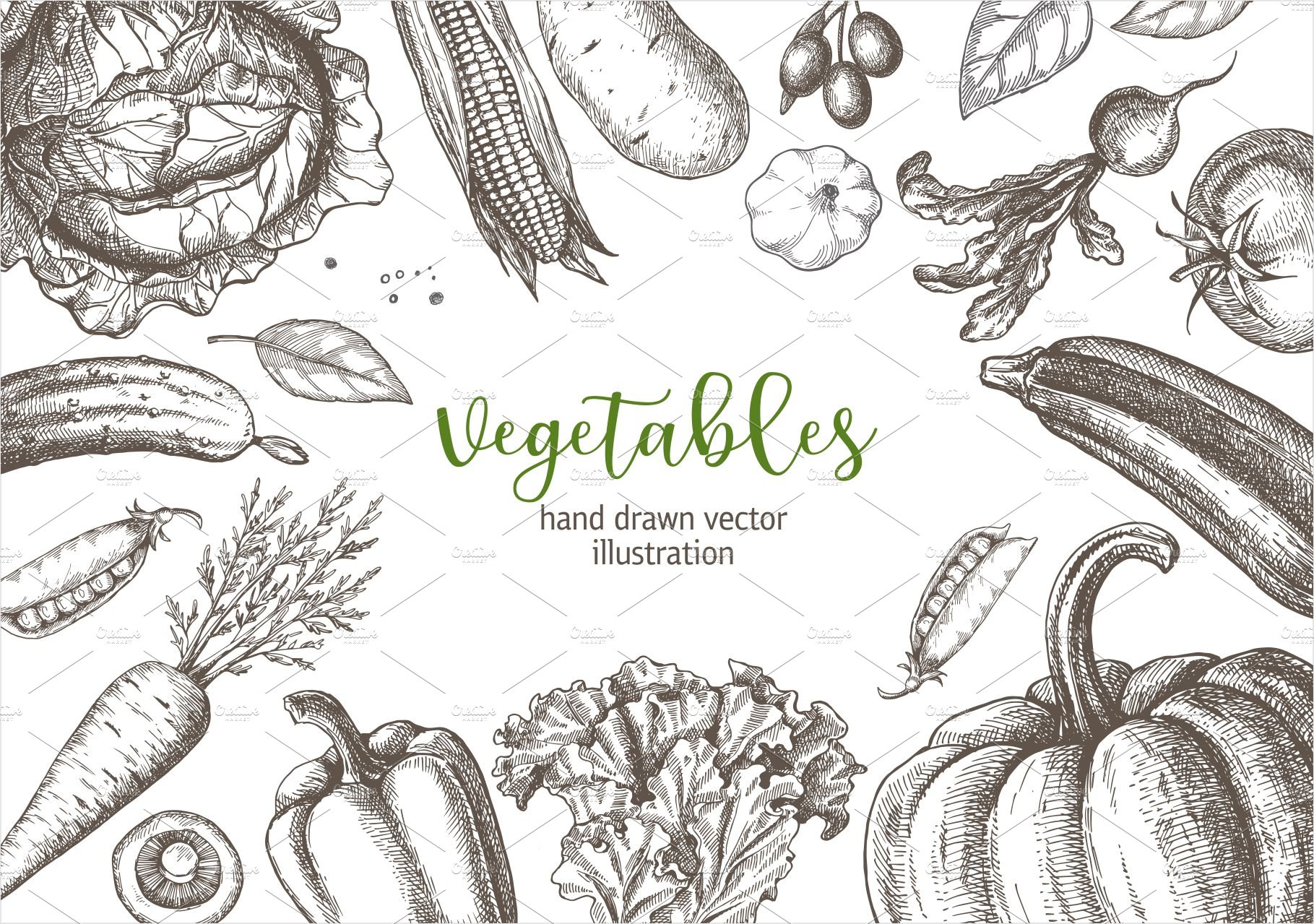 Hand Drawn Fruit and Vegetable Brushes Pack - Free Photoshop