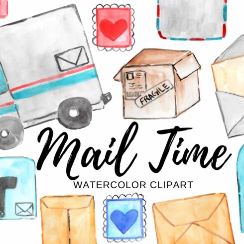 Watercolor mail man clipart cover image.